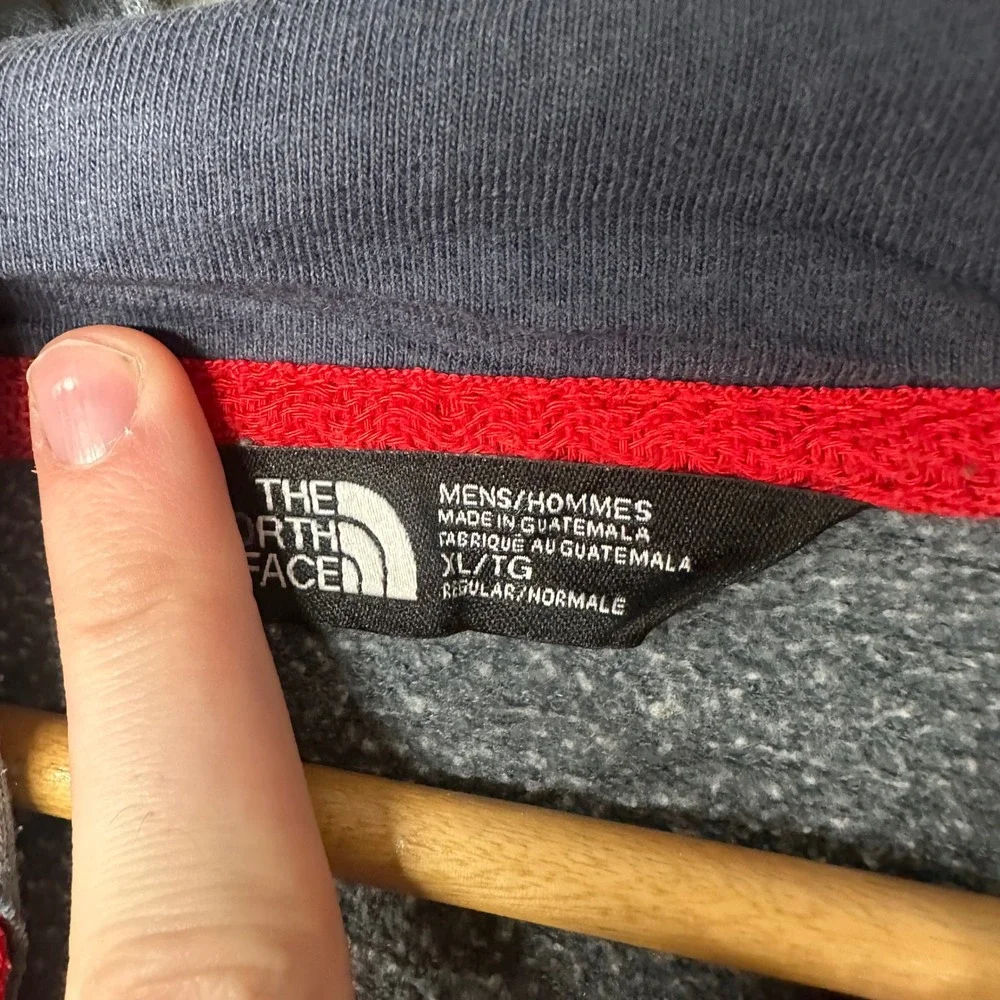 The‎ North Face Mens XL Hoodie Grey Distressed Graphic Logo Pullover Sweatshirt